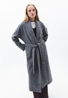 Bayan Gri Yün Karışımlı Oversize Kaban