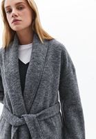 Bayan Gri Yün Karışımlı Oversize Kaban