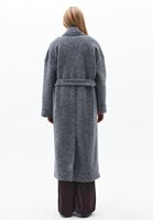 Bayan Gri Yün Karışımlı Oversize Kaban