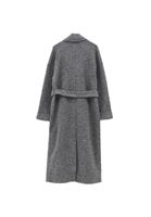 Bayan Gri Yün Karışımlı Oversize Kaban