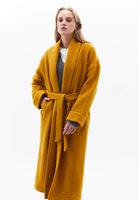 Bayan Sarı Yün Karışımlı Oversize Kaban