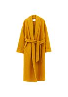 Bayan Sarı Yün Karışımlı Oversize Kaban