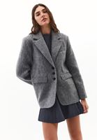 Bayan Gri Yün Karışımlı Oversize Ceket