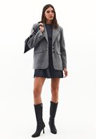 Bayan Gri Yün Karışımlı Oversize Ceket