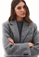 Bayan Gri Yün Karışımlı Oversize Ceket