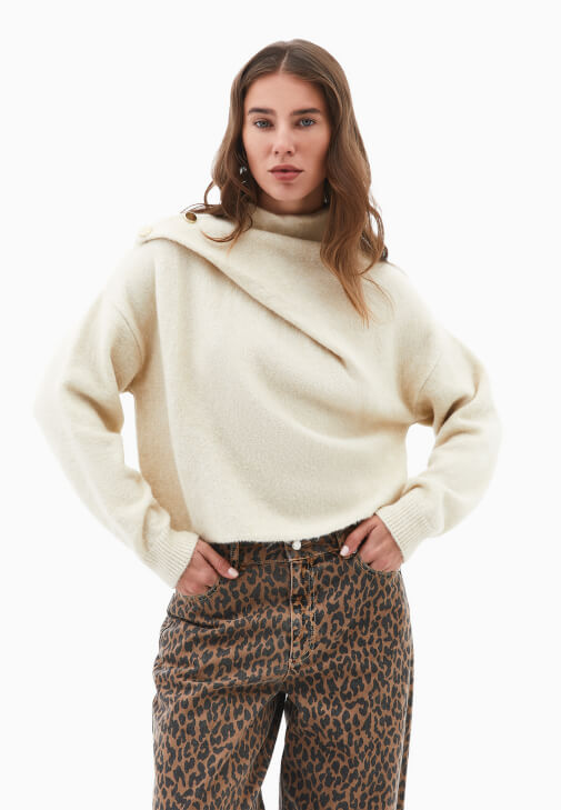 Krem Yün Karışımlı Kazak