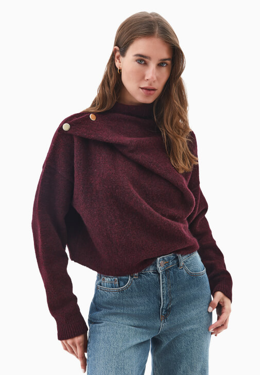 Bordo Yün Karışımlı Kazak