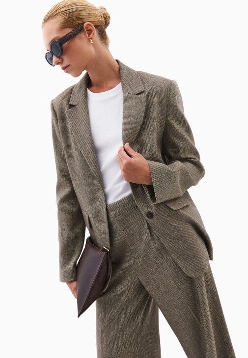 Kahverengi Yün Karışımlı Oversize Ceket