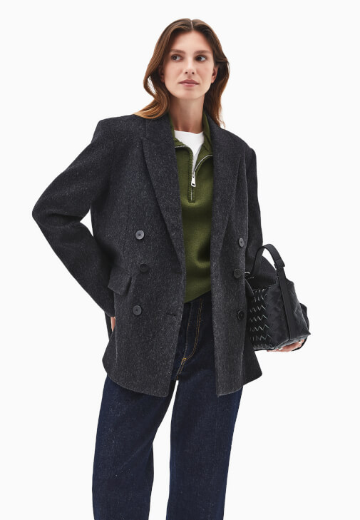 Siyah Yün Karışımlı Boyfriend Blazer Ceket