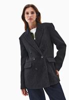 Bayan Siyah Yün Karışımlı Boyfriend Blazer Ceket