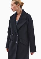 Bayan Siyah Yün Karışımlı Oversize Kaban