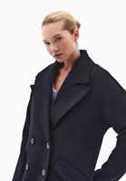 Bayan Siyah Yün Karışımlı Oversize Kaban