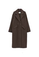 Bayan Kahverengi Yün Karışımlı Oversize Kaban