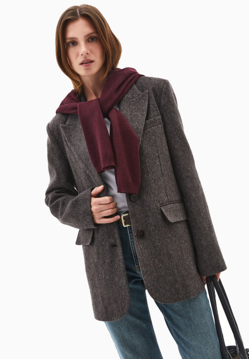 Kahverengi Yün Karışımlı Blazer Ceket