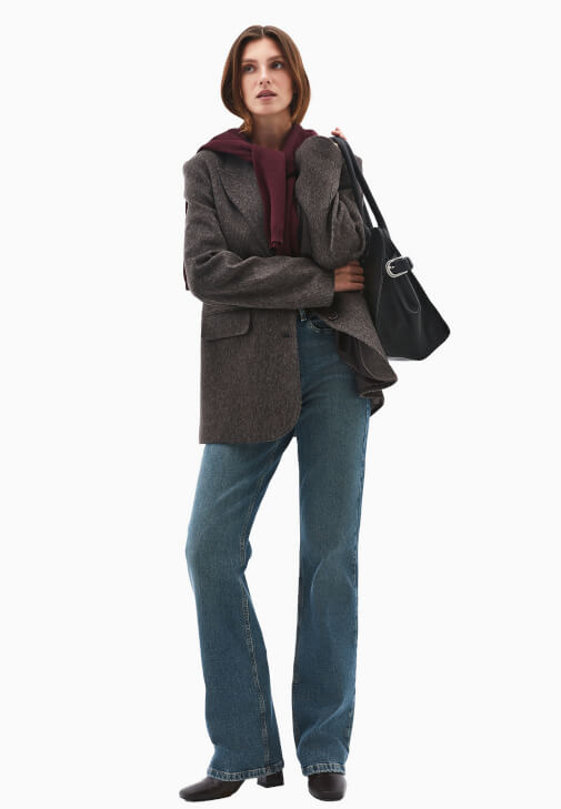 Yün Blazer Ceket ve Bootcut Pantolon Kombini