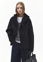 Bayan Siyah Yün Karışımlı Oversize Kaban