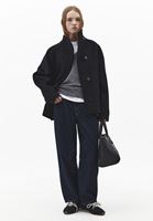 Bayan Siyah Yün Karışımlı Oversize Kaban