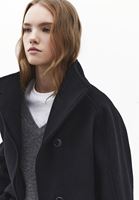 Bayan Siyah Yün Karışımlı Oversize Kaban