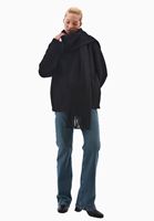 Bayan Siyah Yün Karışımlı Oversize Kaban