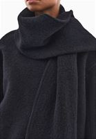 Bayan Siyah Yün Karışımlı Oversize Kaban