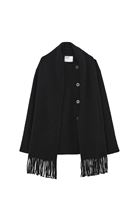 Bayan Siyah Yün Karışımlı Oversize Kaban