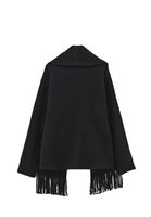 Bayan Siyah Yün Karışımlı Oversize Kaban