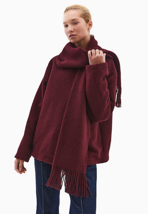 Bordo Yün Karışımlı Oversize Kaban