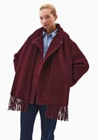 Bayan Bordo Yün Karışımlı Oversize Kaban