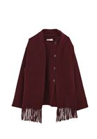 Bayan Bordo Yün Karışımlı Oversize Kaban