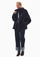Bayan Lacivert Yünlü Oversize Kaban