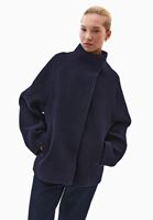 Bayan Lacivert Yünlü Oversize Kaban