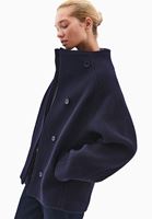 Bayan Lacivert Yünlü Oversize Kaban