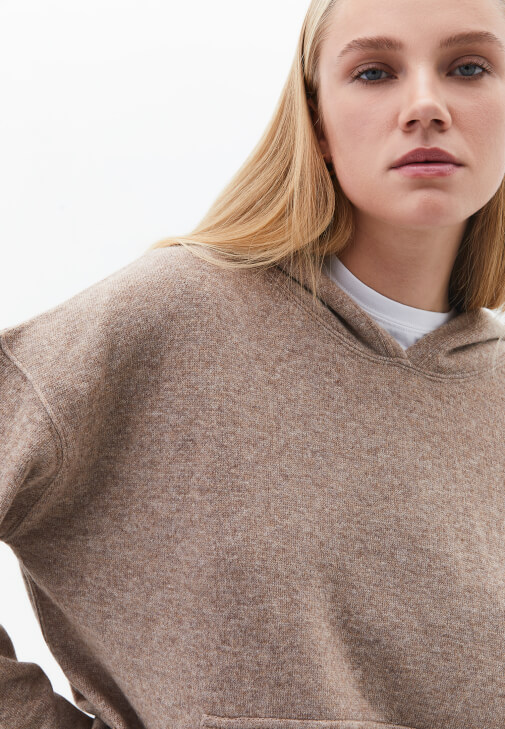 Yün Karışımlı Kapüşonlu Kazak - Görsel 3