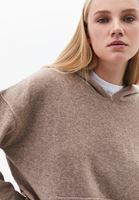 Bayan Bej Yün Karışımlı Kapüşonlu Kazak