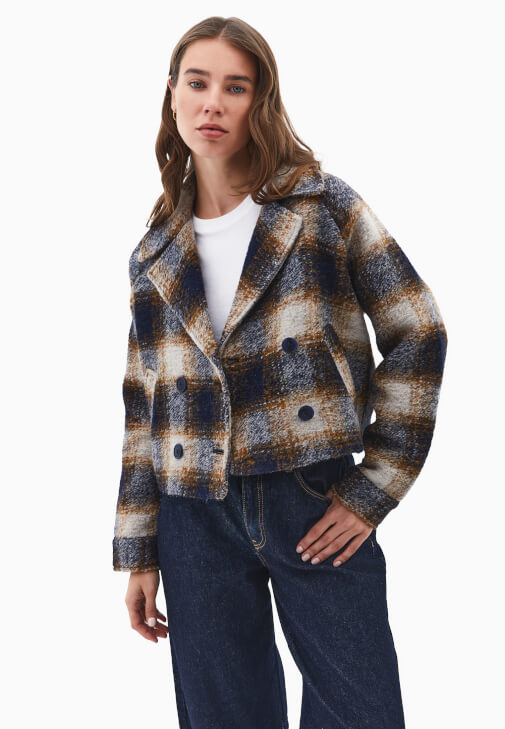 Çok Renkli Yün Karışımlı Oversize Ceket