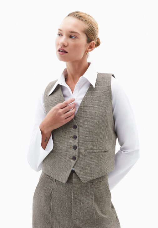 Yün Karışımlı Yelek ve Yün Ceket Kombini