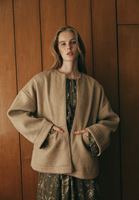 Bayan Bej Yün Karışımlı Oversize Ceket