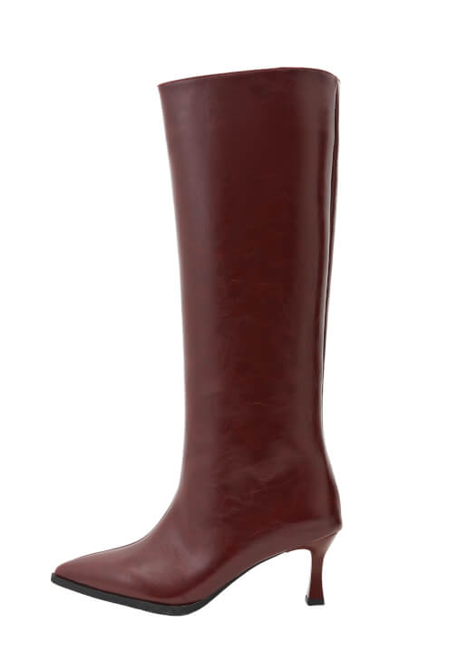 Bordo Topuklu Uzun Çizme
