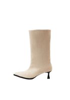 Bayan Bej Topuklu Süet Çizme