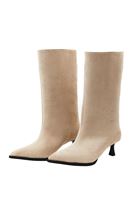 Bayan Bej Topuklu Süet Çizme