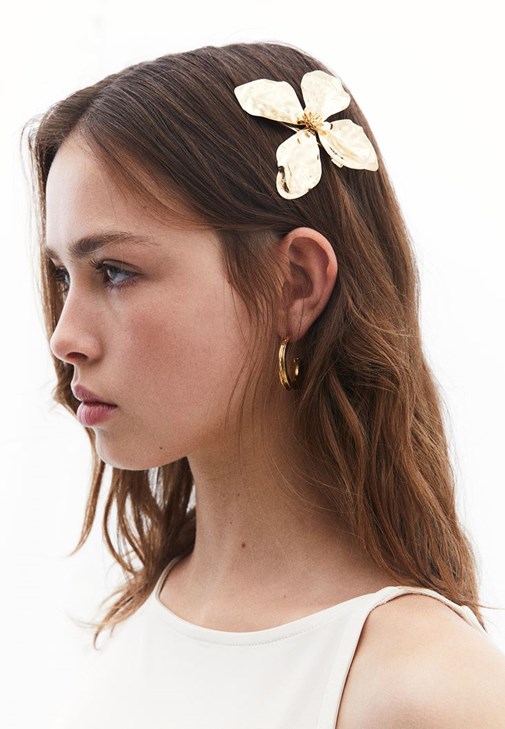 Altın Çiçek Desenli Saç Tokası