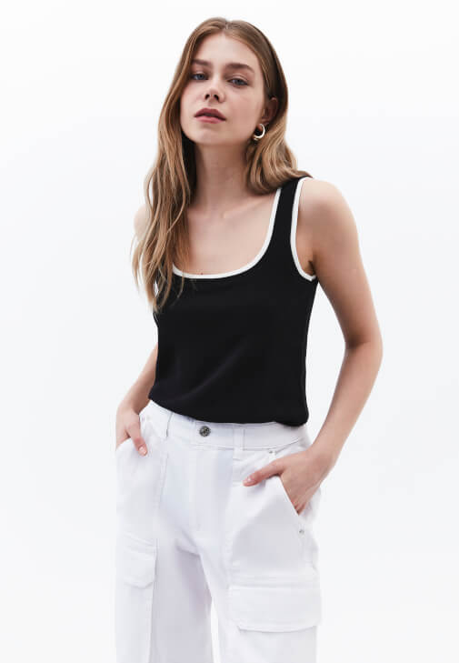 Çok Renkli Pamuklu Kare Yaka Atlet