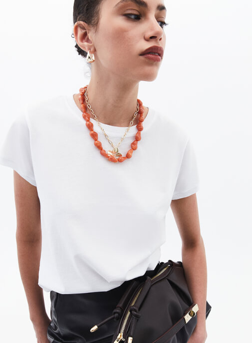 Turuncu Boncuk Detaylı Kolye