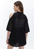 Bayan Siyah Cut-Out Detaylı Ajurlu Hırka