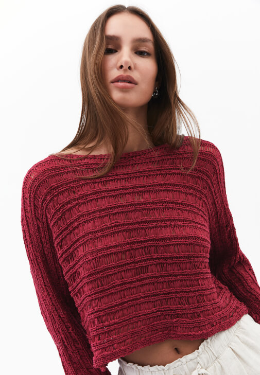 Bot Yaka Ajurlu Kazak ve Keten Pantolon Kombini