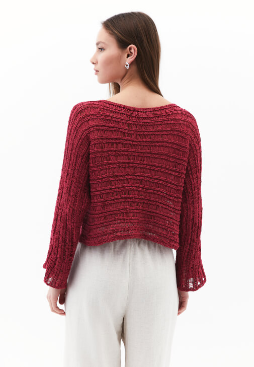 Bot Yaka Ajurlu Kazak ve Keten Pantolon Kombini