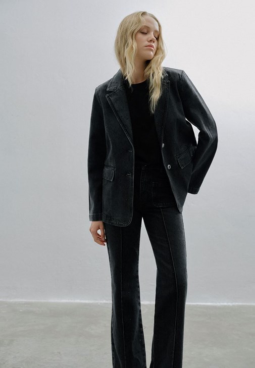 Siyah Oversize Taşlı Blazer Ceket