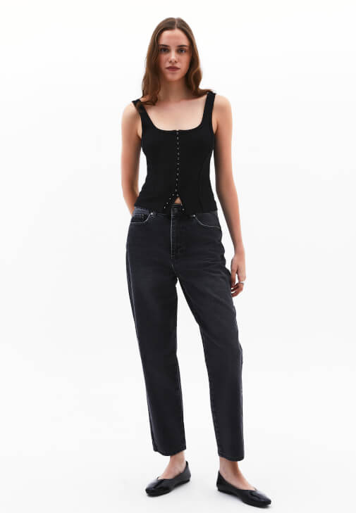 Siyah Ultra Yüksek Bel Mom-Fit Pantolon