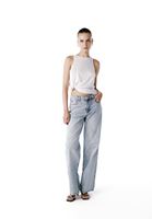 Bayan Mavi Orta Bel Straight-Fit Pantolon