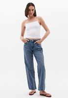 Bayan Mavi Orta Bel Straight-Fit Pantolon